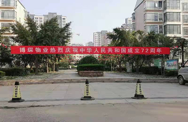 红旗飘飘，扮靓小区迎国庆